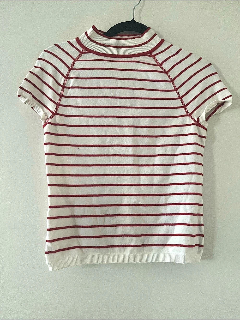 Vintage Nine West Cream Red Striped Mock Neck Knit Top Medium Nautical Coastal
